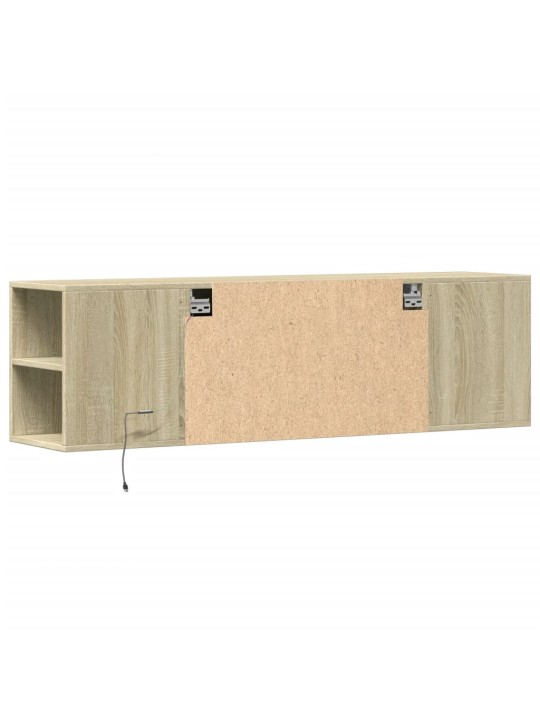 Tv sienas skapītis ar led lampiņām, koka krāsa, 135x31x39,5 cm