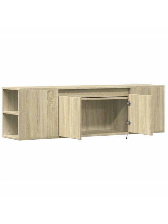 Tv sienas skapītis ar led lampiņām, koka krāsa, 135x31x39,5 cm