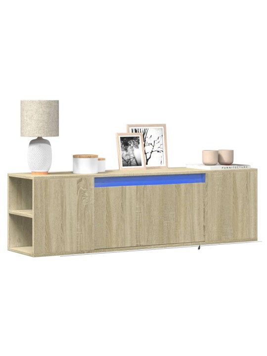 Tv sienas skapītis ar led lampiņām, koka krāsa, 135x31x39,5 cm