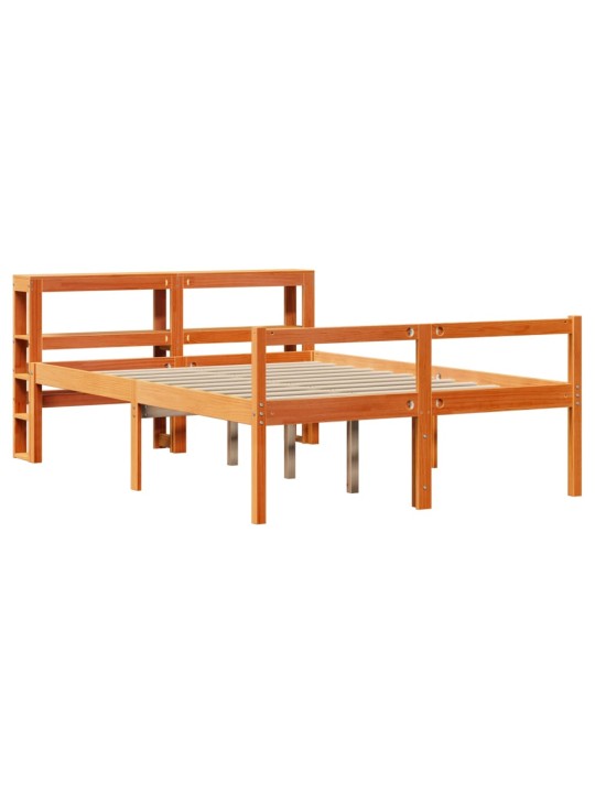 Gultas rāmis ar galvgali, vaska brūnas, 135x190 cm, priede