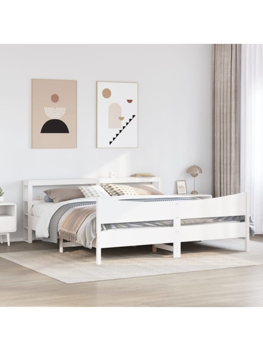 Gultas rāmis ar galvgali, balts, 200x200 cm, priedes masīvkoks