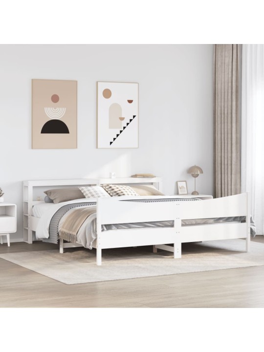 Gultas rāmis ar galvgali, balts, 180x200 cm, priedes masīvkoks