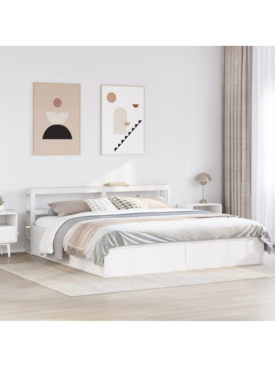 Gultas rāmis ar galvgali, balts, 200x200 cm, priedes masīvkoks