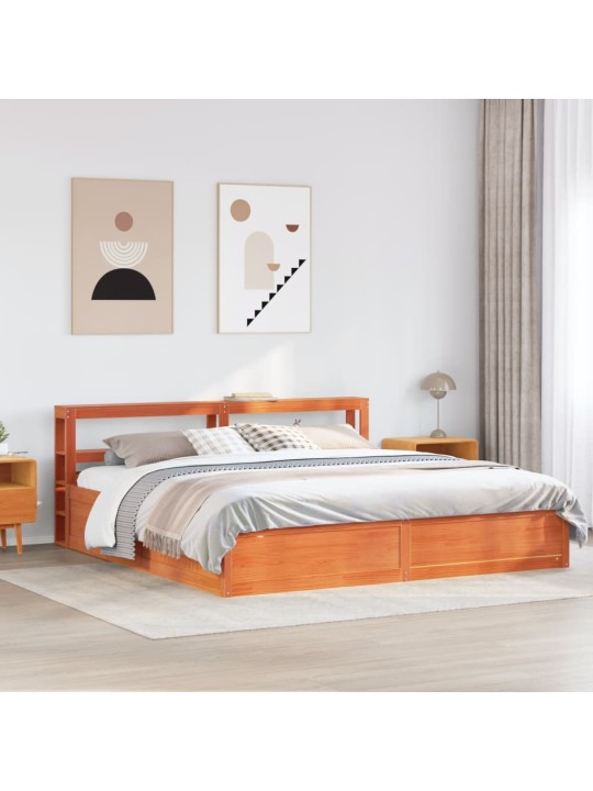 Gultas rāmis ar galvgali, vaska brūnas, 200x200 cm, priede