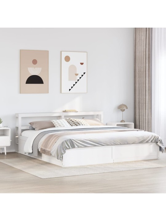Gultas rāmis ar galvgali, balts, 180x200 cm, priedes masīvkoks