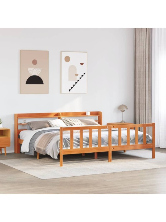 Gultas rāmis ar galvgali, vaska brūnas, 200x200 cm, priede
