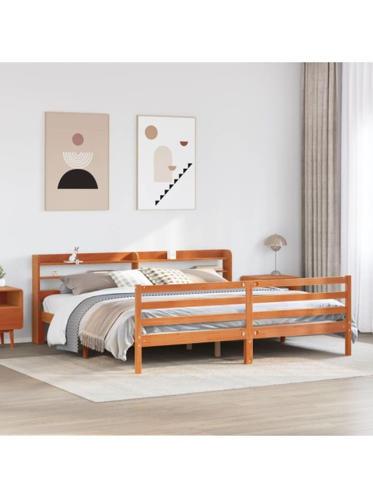 Gulta bez matrača, vaska brūnas, 180x200 cm, priedes masīvkoks
