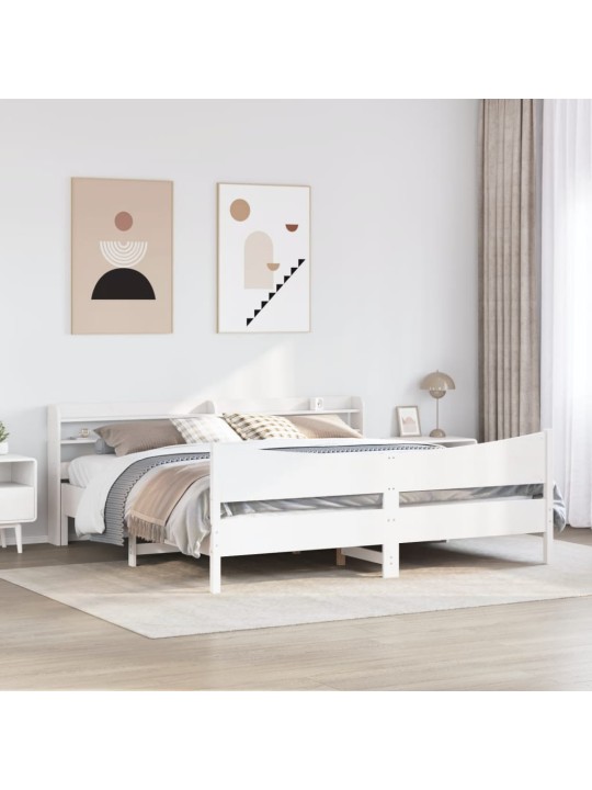 Gultas rāmis ar galvgali, balts, 200x200 cm, priedes masīvkoks