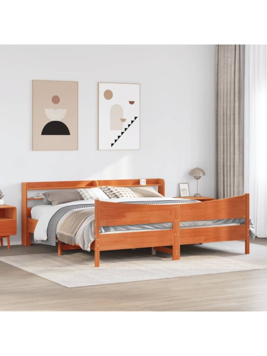 Gultas rāmis ar galvgali, vaska brūnas, 200x200 cm, priede