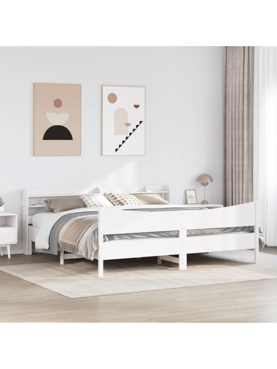 Gultas rāmis ar galvgali, balts, 180x200 cm, priedes masīvkoks