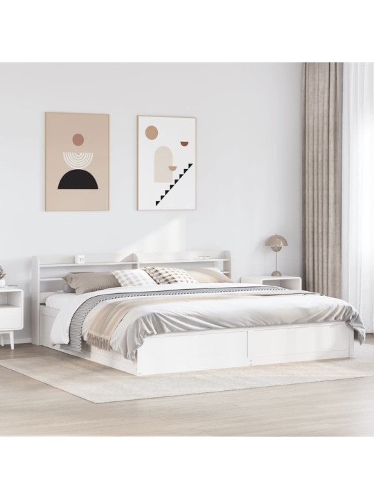 Gultas rāmis ar galvgali, balts, 200x200 cm, priedes masīvkoks