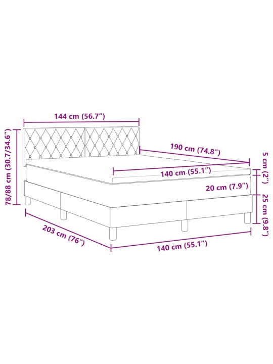 Kontinentālā gulta ar matraču gaiši pelēks 140 x 190 cm audums