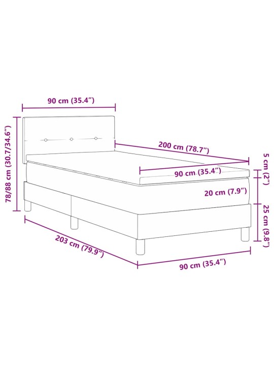 Kontinentālā gulta ar matraču ar matraci melna 90 x 200 cm audums