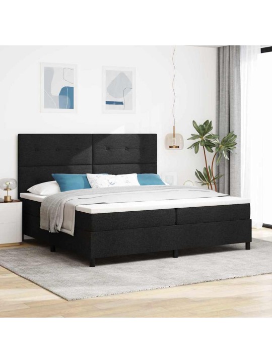 Kastītes atsperu gulta ar matraci melna 200 x 200 cm audums