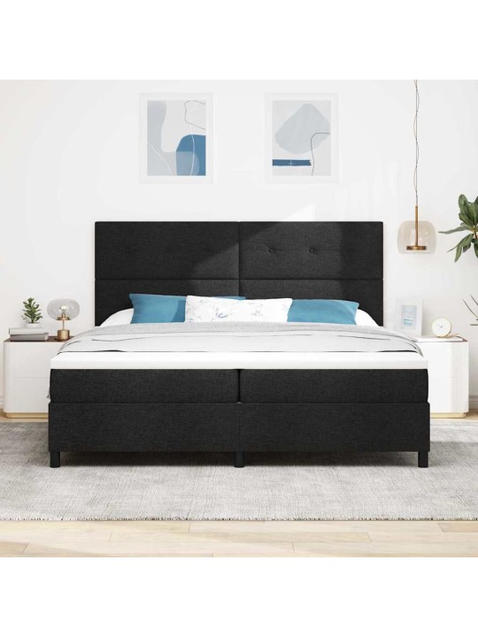 Kastītes atsperu gulta ar matraci melna 200 x 200 cm audums