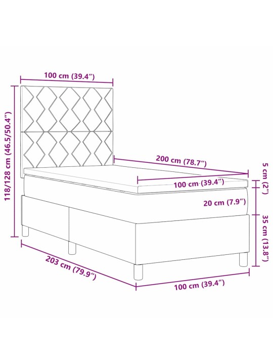 Kastītes atsperu gulta tumši brūna 100 x 200 cm audums