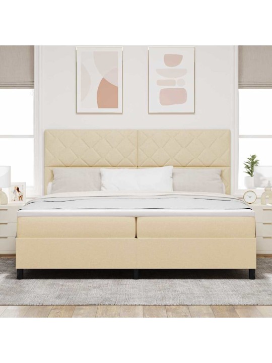 Kastītes atsperu gulta ar matraci krēmkrāsa 200 x 200 cm audums