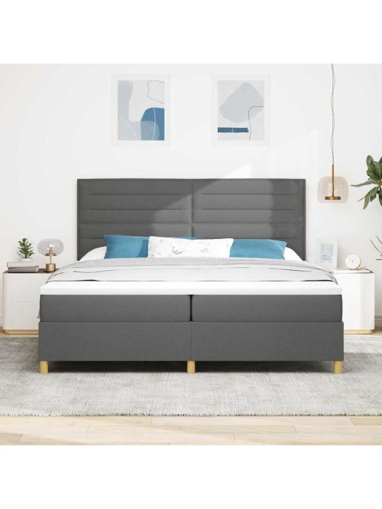 Kastītes atsperu gulta tumši pelēka 200 x 200 cm audums
