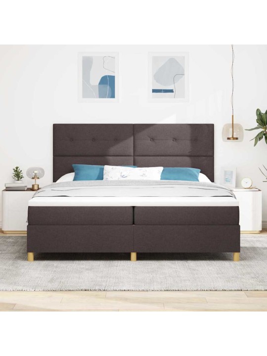 Kastītes atsperu gulta tumši brūna 200 x 200 cm audums