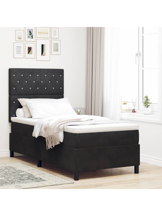 Kastītes atsperu gulta ar matraci melna 90 x 200 cm samts