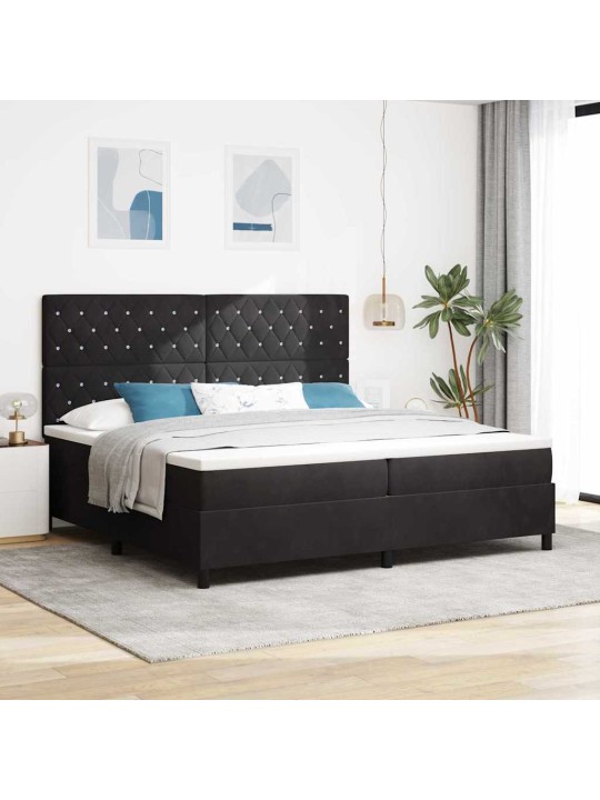 Kastītes atsperu gulta ar matraci melna 200 x 200 cm samts