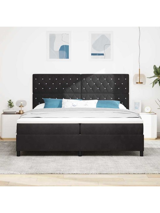 Kastītes atsperu gulta ar matraci melna 200 x 200 cm samts