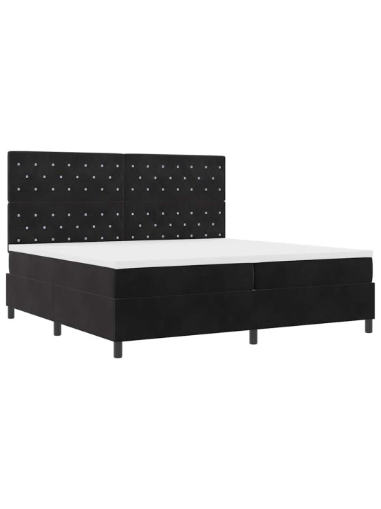 Kastītes atsperu gulta ar matraci melna 200 x 200 cm samts