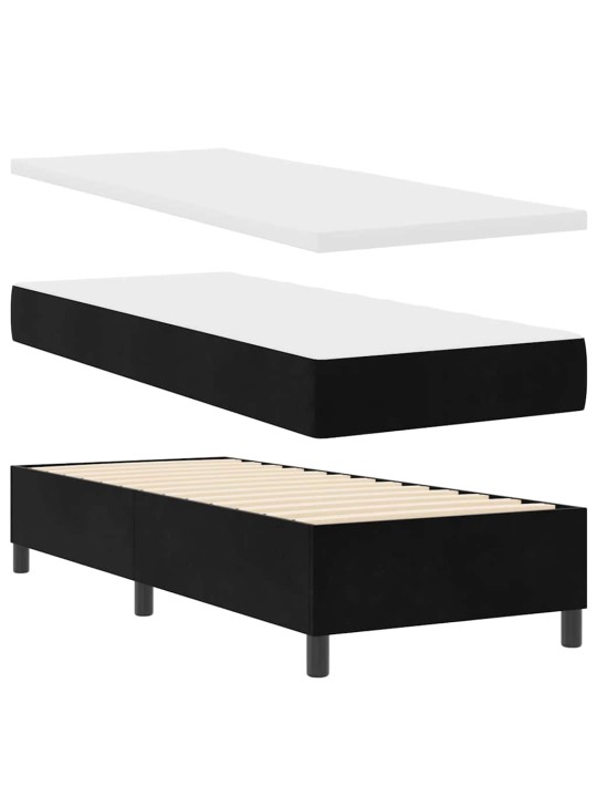 Kastītes atsperu gulta ar matraci melna 80 x 200 cm samts