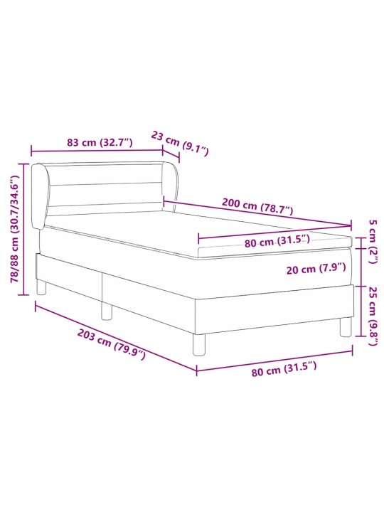 Kontinentālā gulta ar matraci tumši pelēka 80 x 200 cm audums