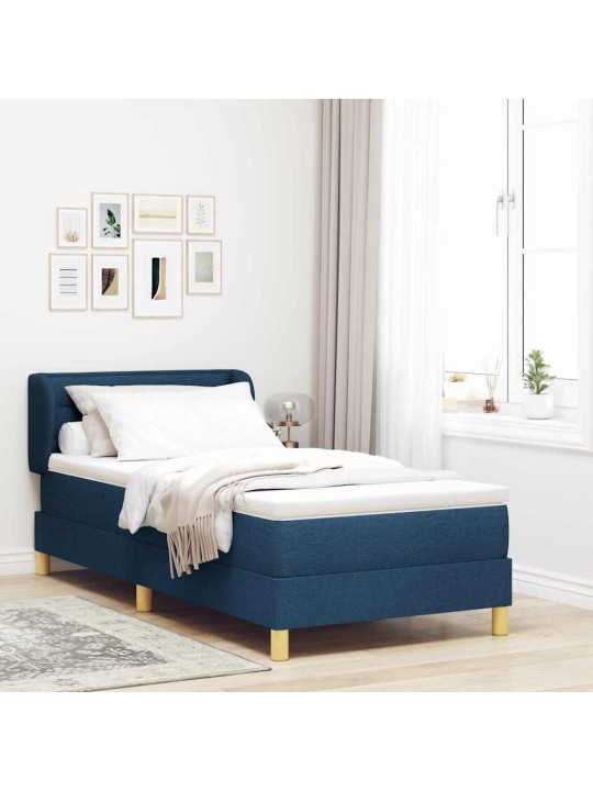 Gulta ar atsperēm un matraci krēmkrāsā 90x200 cm fabric zila