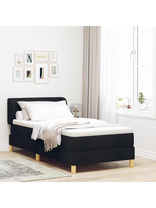 Gulta ar atsperēm un matraci krēmkrāsā 90x200 cm fabric melna
