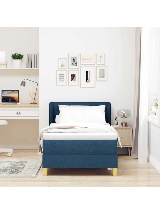 Gulta ar atsperēm un matraci krēmkrāsā 90x200 cm fabric zila