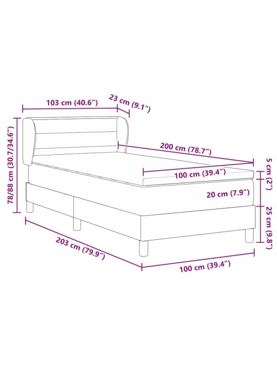 Gulta ar atsperēm un matraci krēmkrāsā 90x200 cm fabric zila