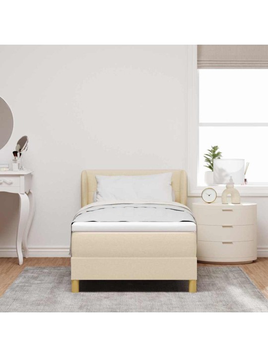 Gulta ar atsperēm un matraci krēmkrāsā 90x200 cm fabric
