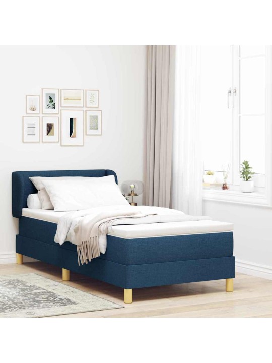 Gulta ar atsperēm un matraci krēmkrāsā 90x200 cm fabric zila