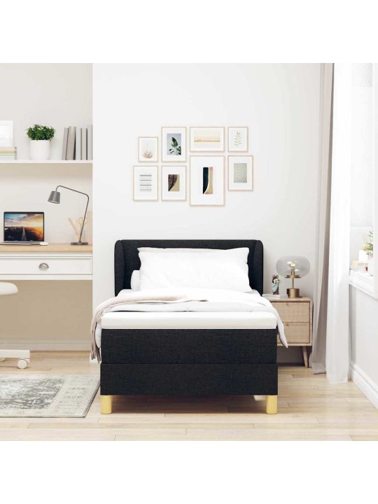 Gulta ar atsperēm un matraci krēmkrāsā 90x200 cm fabric melna