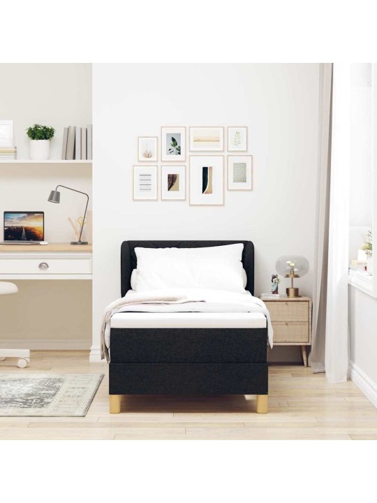 Gulta ar atsperēm un matraci krēmkrāsā 90x200 cm fabric melna