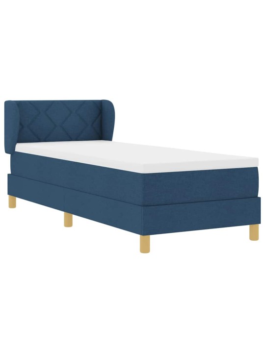 Gulta ar atsperēm un matraci krēmkrāsā 90x200 cm fabric zila