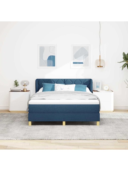 Gulta ar atsperēm un matraci krēmkrāsā 90x200 cm fabric zila