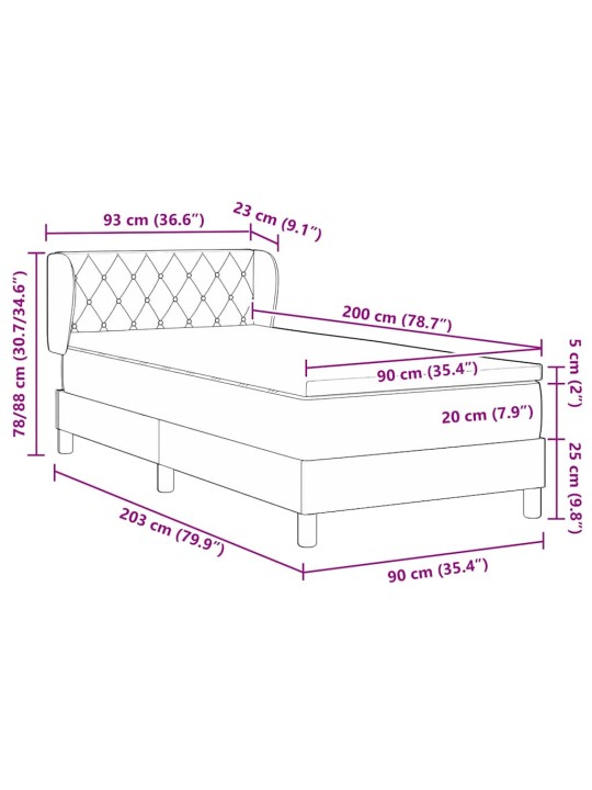 Gulta ar atsperēm un matraci tumši pelēka 80x200 cm samts