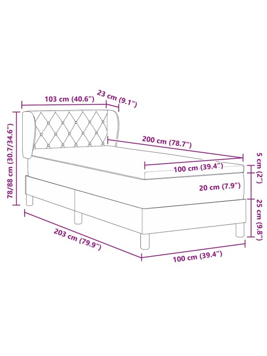 Gulta ar atsperēm un matraci tumši pelēka 80x200 cm samts