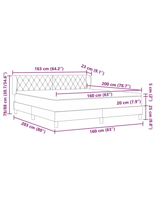 Gulta ar atsperēm un matraci tumši pelēka 80x200 cm samts