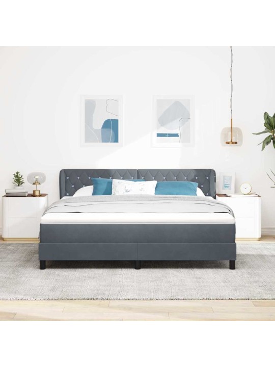 Gulta ar atsperēm un matraci tumši pelēka 80x200 cm samts