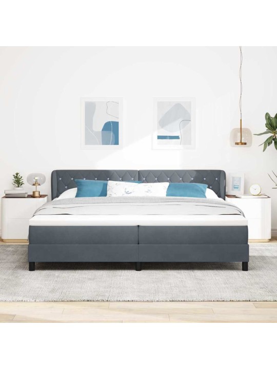 Gulta ar atsperēm un matraci tumši pelēka 80x200 cm samts