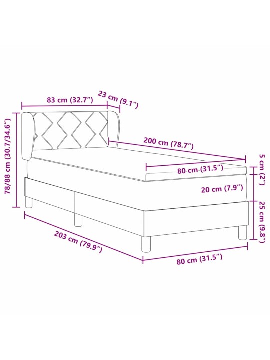 Gulta ar atsperēm un matraci tumši pelēka 80x200 cm samts rozā