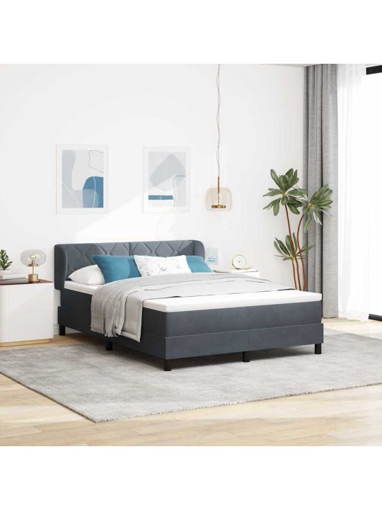 Gulta ar atsperēm un matraci tumši pelēka 80x200 cm samts