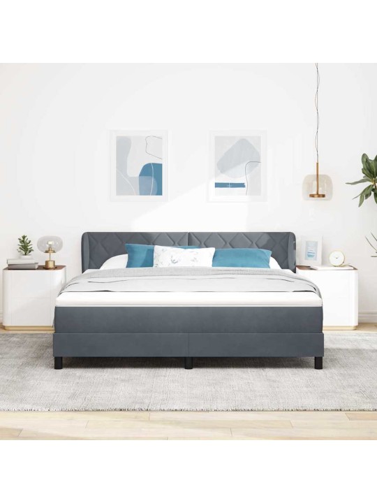 Gulta ar atsperēm un matraci tumši pelēka 80x200 cm samts