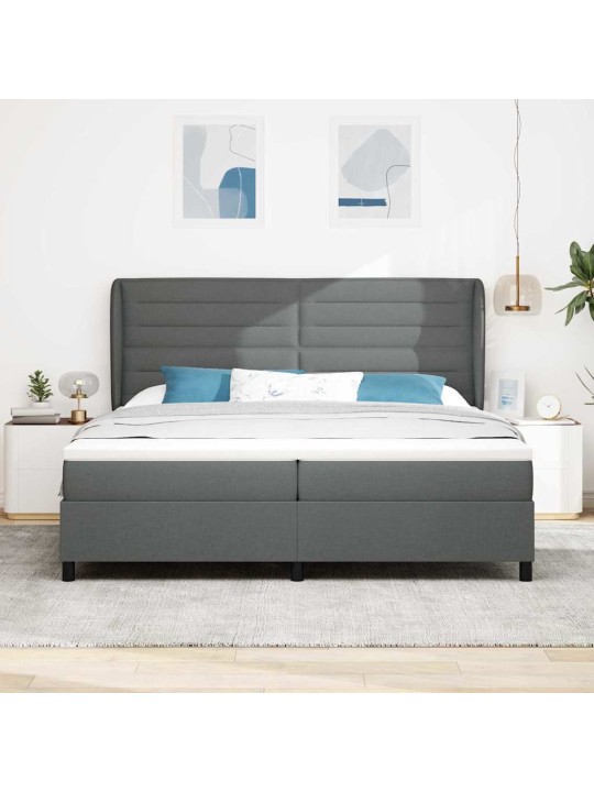 Kastītes atsperu gulta tumši pelēka 200 x 200 cm audums