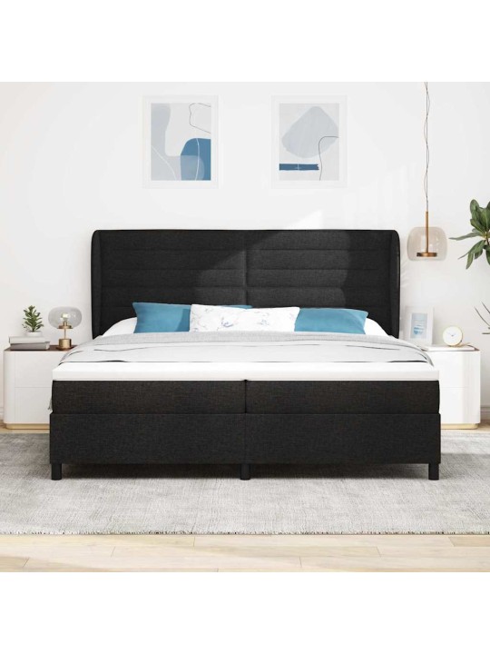 Kastītes atsperu gulta ar matraci melna 200 x 200 cm audums