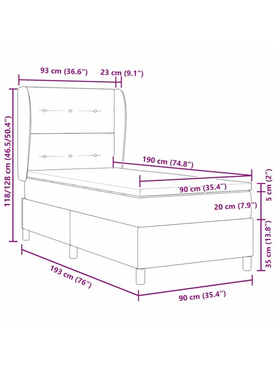 Kastītes atsperu gulta tumši pelēka 90 x 190 cm audums